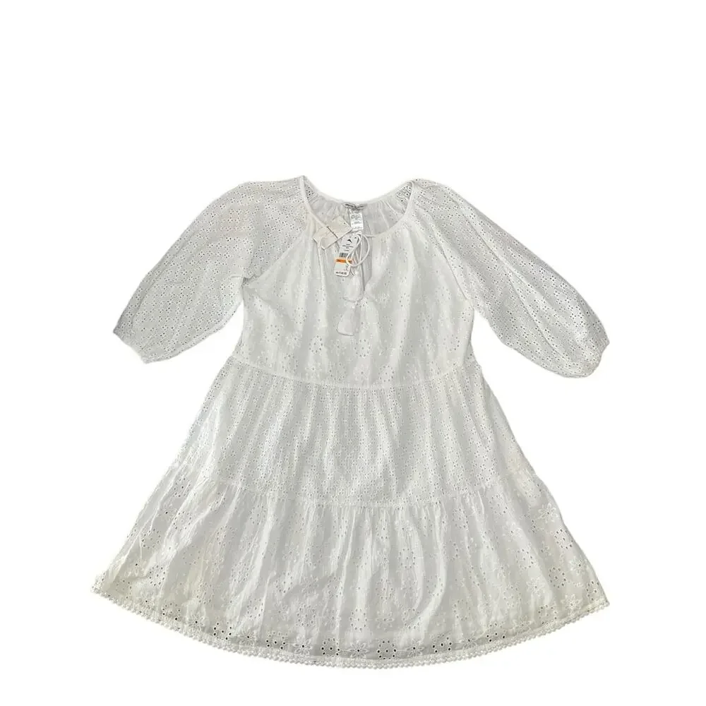 Tommy Bahama Eyelet Tiered Cotton Dress White Size Small NWT